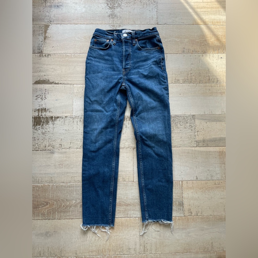 Re/Done Size 26 90s High Rise Ankle Crop Jeans Denim Blue Indigo Straight Leg